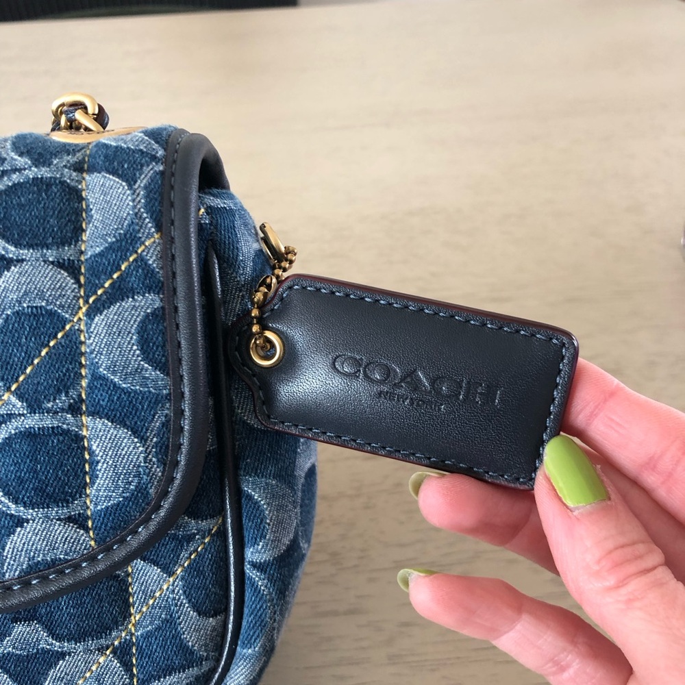 Coach Quilted Signature Denim Shoulder Bag with Chain Strap - Picture 3 of 7